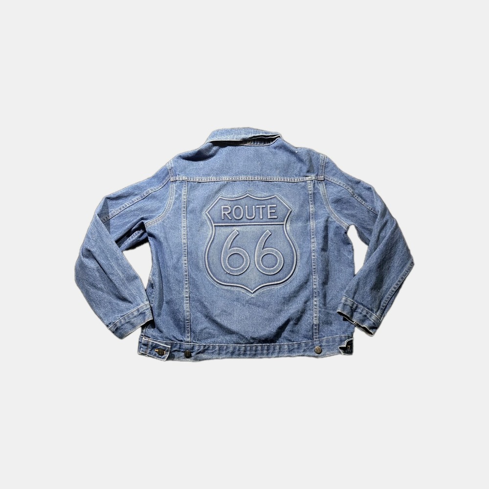 Vintage Tyca Route 66 Embossed Denim Trucker Jacket — Made in USA